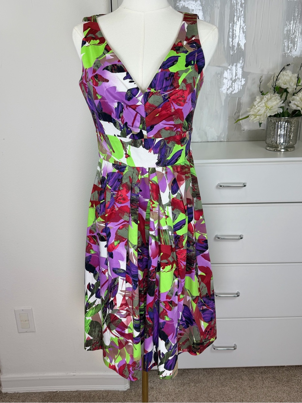 Suzi Chin for Maggy Boutique Cotton Floral Watercolor Dress size 6P